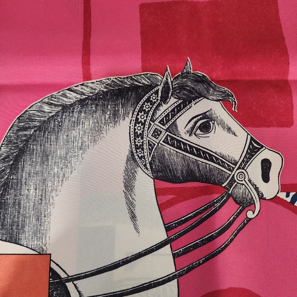 NWOT Rare 2024 Pink Saut Hermès Cavalier en Formes Silk Scarf 90 - Picture 7 of 15